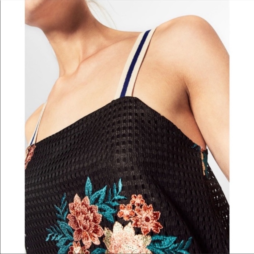 Zara Dress Mini Mesh Floral Black Embroidered Shift Whims | Size Medium - Picture 4 of 10